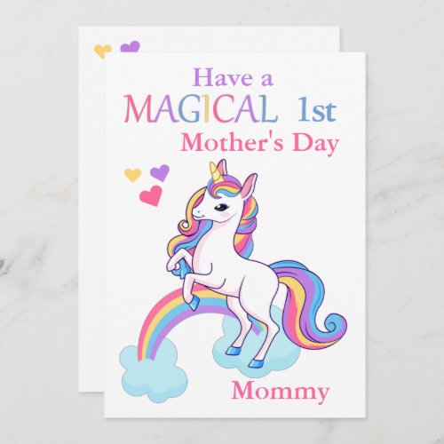 Unicorn Magical 1st Mothers Day Kids Flat Card