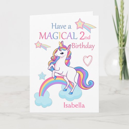 Unicorn Magical 2nd Birthday Pink Card