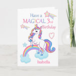 Unicorn Magical 3rd Birthday Pink Card<br><div class="desc">A cute and sweet magical unicorn birthday card design featuring a colorful unicorn standing on a cloud and Rainbow with a background of shooting stars and hearts.The card has the wording - Have a Magical Birthday in a colorful font . A sweet, cute and magical design for a little girl...</div>