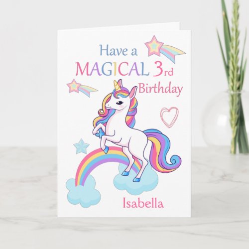 Unicorn Magical 3rd Birthday Pink Card