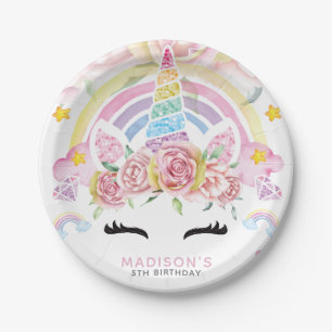 Unicorn Magical Birthday Floral Paper Plates
