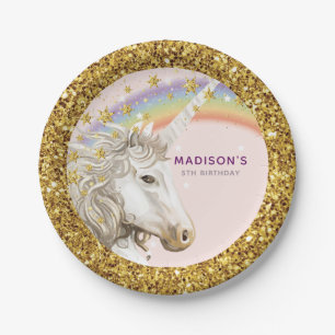 Unicorn Magical Birthday Gold Paper Plates