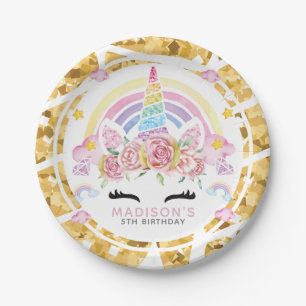 Unicorn Magical Birthday Gold Paper Plates