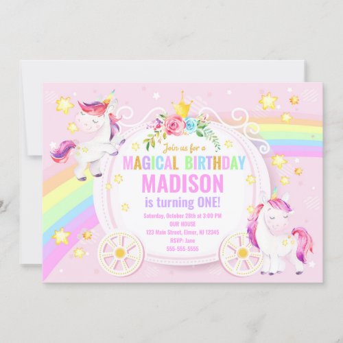 Unicorn Magical Birthday Invitation  Whimsical