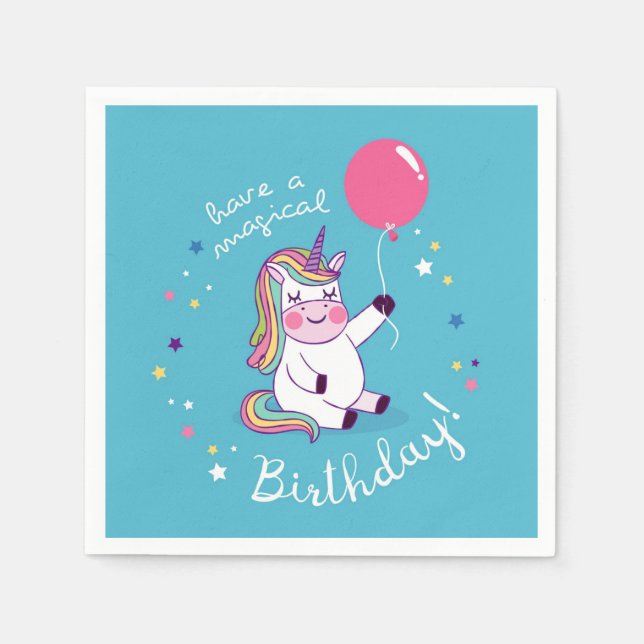 Unicorn Magical Birthday Napkins (Front)