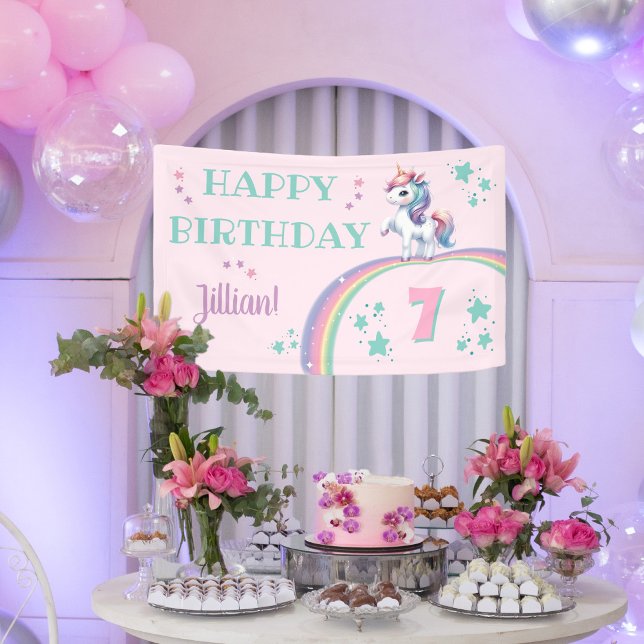Unicorn Magical Birthday Party Banner (Unicorn Girls Happy Birthday Banner)