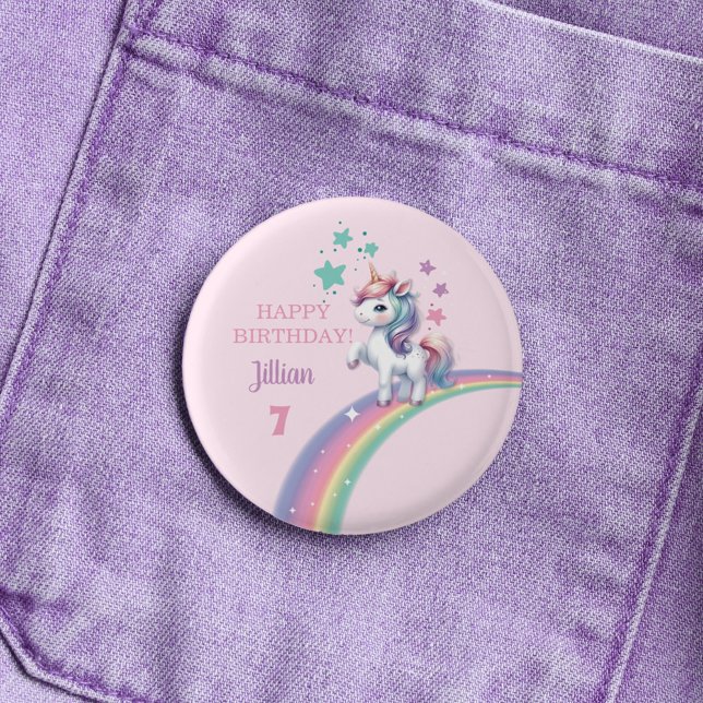 Unicorn Magical Birthday Party  Button (Girls Magical Unicorn Happy Birthday Button with Age)