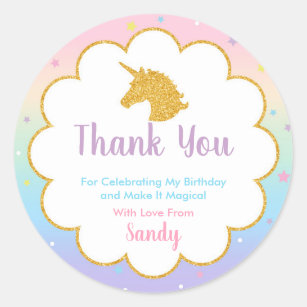 1141 48 x Personalised Magical Unicorn Party Sticker Rainbow gift Label Fun 