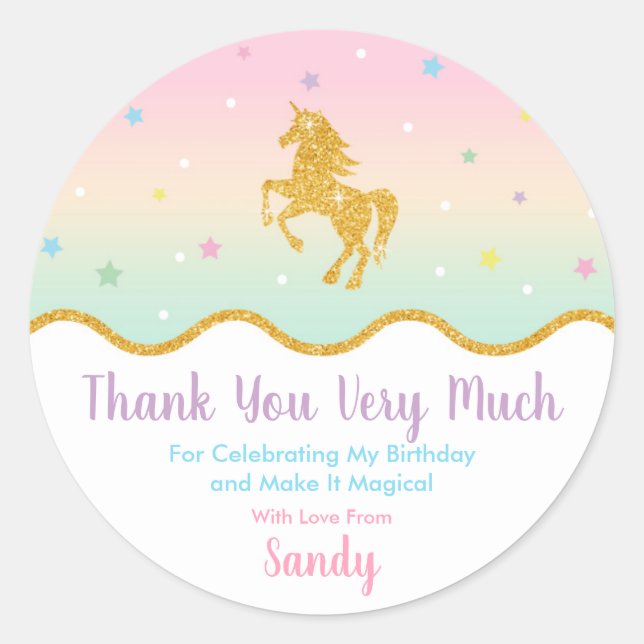 Unicorn Magical Birthday Party Favor Sticker (Front)