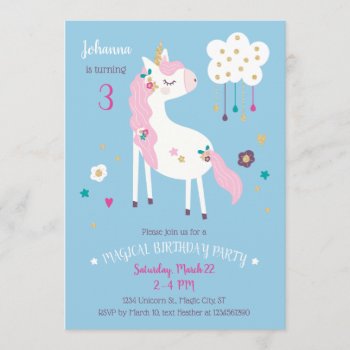 Unicorn Magical Birthday Party Invitation by marlenedesigner at Zazzle