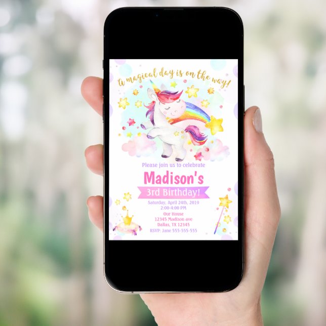 Unicorn Magical Birthday Party Invitation (Front Digital)