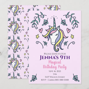 Unicorn Magical Birthday Party Invitation