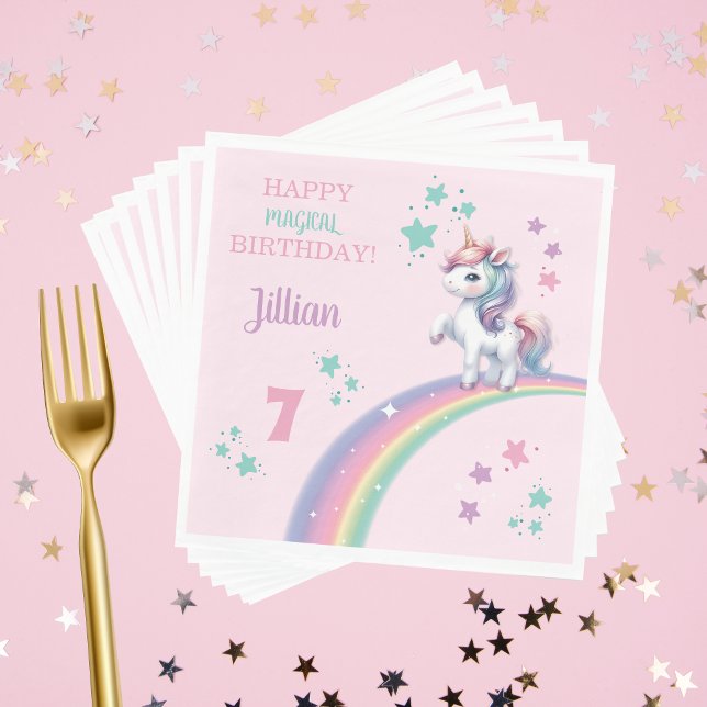 Unicorn Magical Birthday Party  Napkins (Magical Happy Birthday Unicorn Napkin )