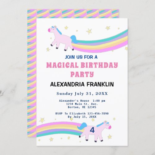 Unicorn Magical Birthday Party Rainbow Invitation