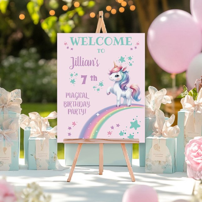 Unicorn Magical Birthday Party Welcome Sign (Colorful Magical Unicorn Happy Birthday Welcome Sign)