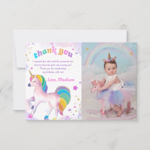 Unicorn Magical Birthday Photo Thank You Card