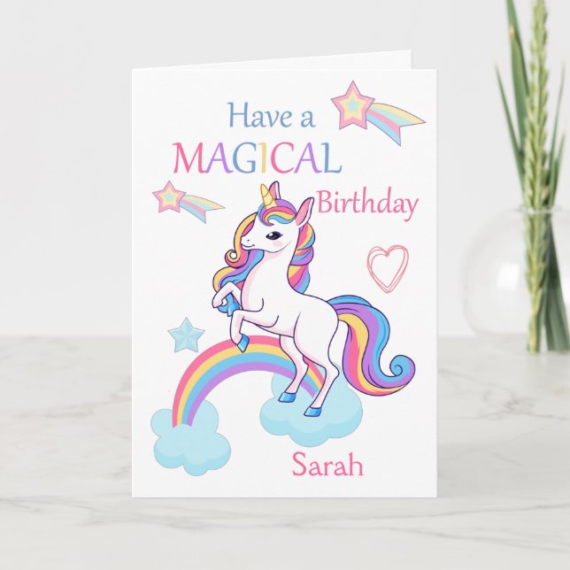 Unicorn Magical Birthday Pink Card (Front)