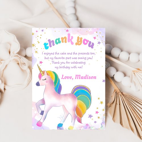 Unicorn Magical Birthday Thank You Card