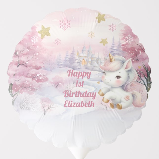 Unicorn Magical Celebration 1st Birthday Party Balloon (Front)