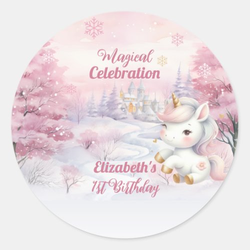 Unicorn Magical Celebration 1st Birthday Party Classic Round Sticker