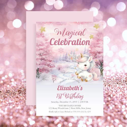 Unicorn Magical Celebration 1st Birthday Party Invitation