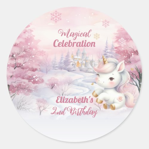 Unicorn Magical Celebration 2nd Birthday Party Classic Round Sticker