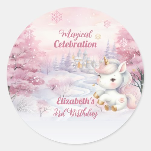 Unicorn Magical Celebration 3rd Birthday Party Classic Round Sticker