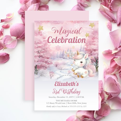 Unicorn Magical Celebration 3rd Birthday Party Invitation