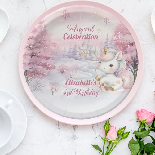 Unicorn Magical Celebration 3rd Birthday Party Paper Plates