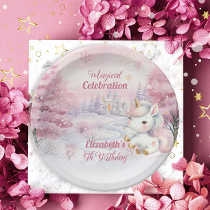 Unicorn Magical Celebration 4th Birthday Party Paper Plates