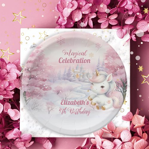 Unicorn Magical Celebration 4th Birthday Party Paper Plates