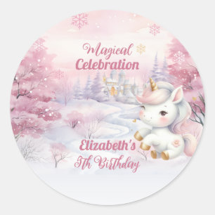 Unicorn Magical Celebration 5th Birthday Party Classic Round Sticker