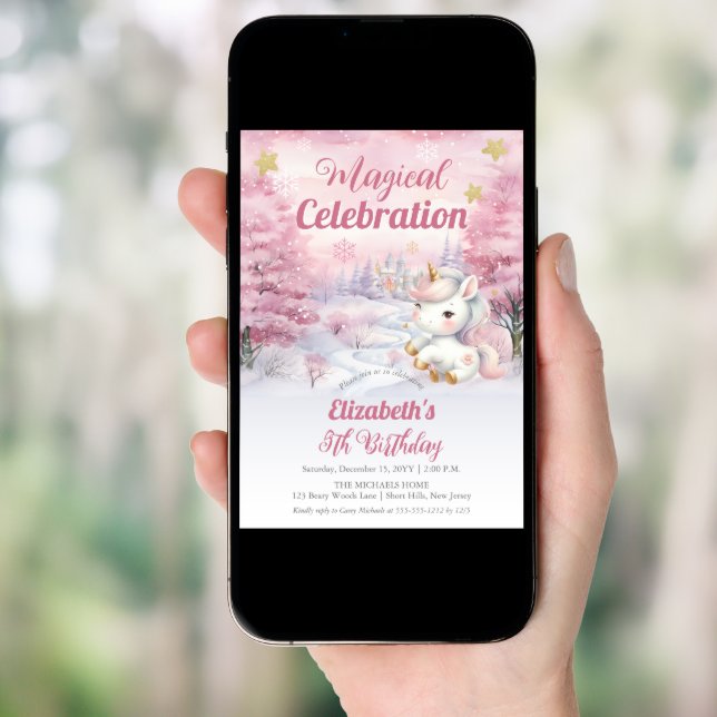 Unicorn Magical Celebration 5th Birthday Party Invitation (Front Digital)