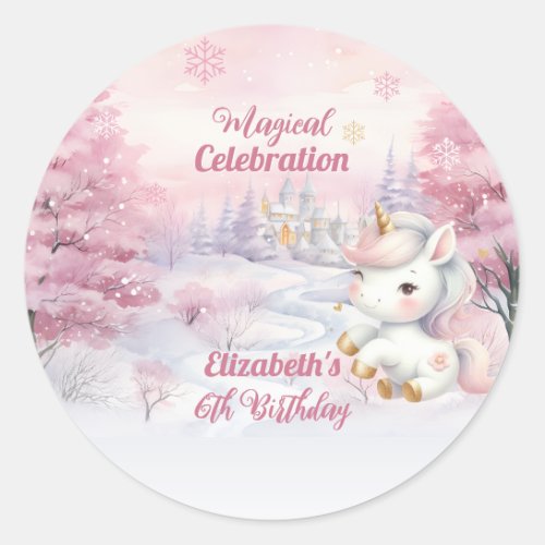 Unicorn Magical Celebration 6th Birthday Party Classic Round Sticker