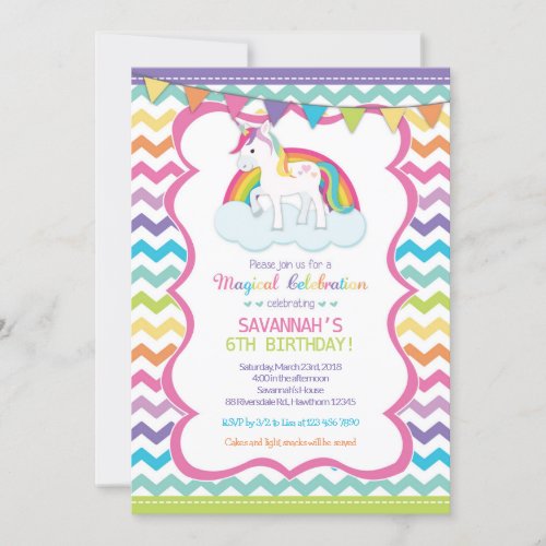 Unicorn Magical Celebration Birthday Party Invite