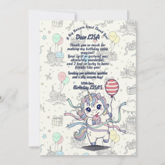 Unicorn Magical Celebration Birthday Party Thank You Card