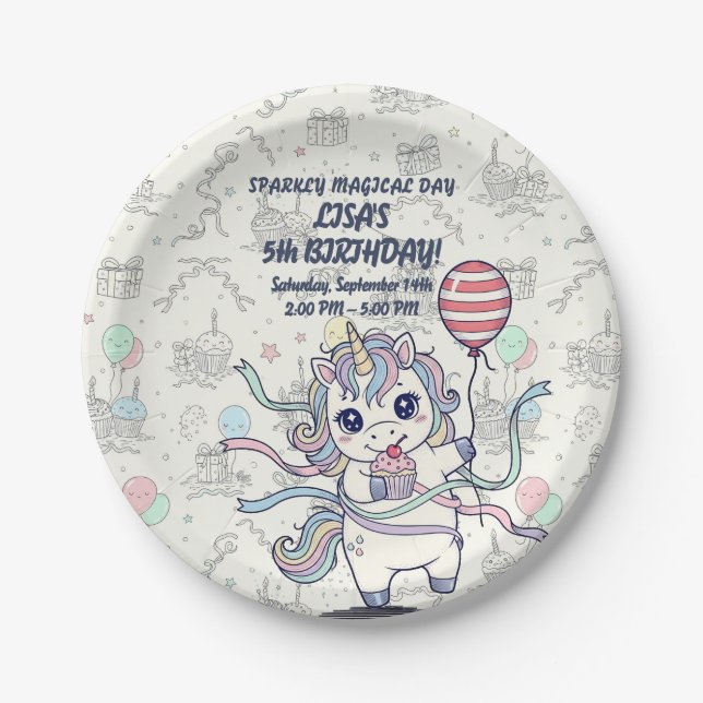 Unicorn Magical celebration Paper Plates (Front)