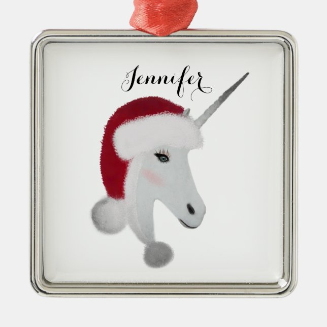 Unicorn Magical Christmas Personalized Metal Ornament (Front)
