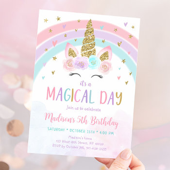 Unicorn Magical Day Birthday Invitation by LittlePrintsParties at Zazzle