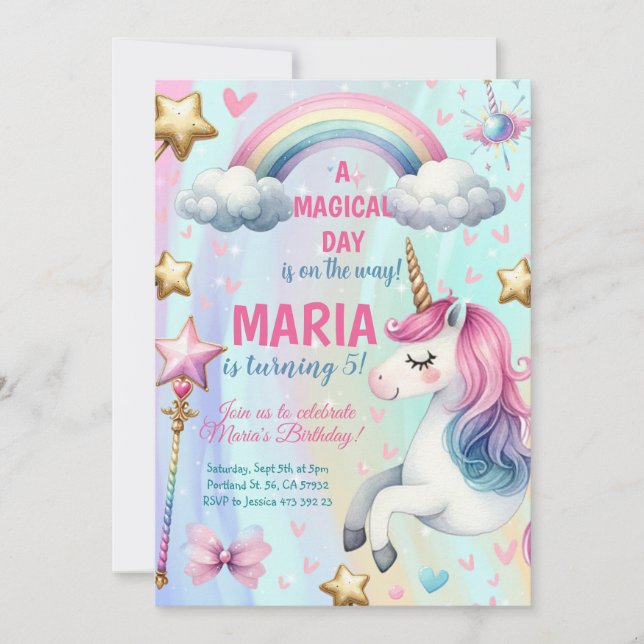 Unicorn Magical day Birthday Party Invitation (Front)