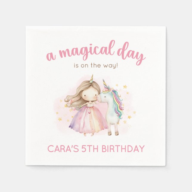 Unicorn Magical Day Birthday Party Napkins (Front)