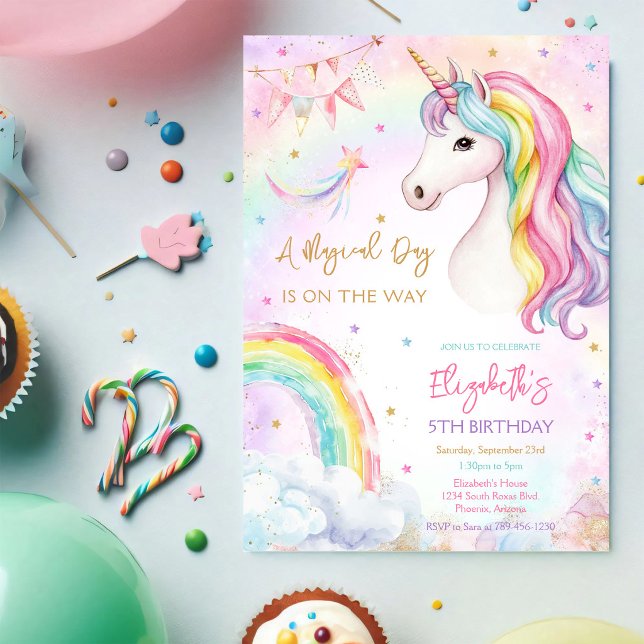 Unicorn Magical Day Rainbow Birthday Invitation (Creator Uploaded)