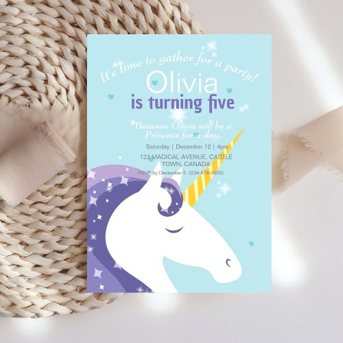 Unicorn Magical Fairy Birthday Party 5th Invitation