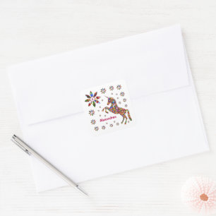 Unicorn Magical Fantasy Glitter Personalize Square Sticker