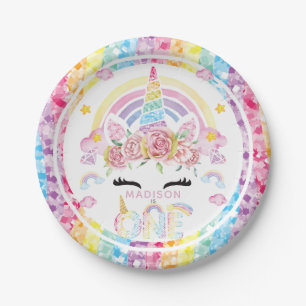 Unicorn Magical First Birthday Colorful Paper Plates