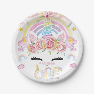 Unicorn Magical First Birthday Floral Paper Plates