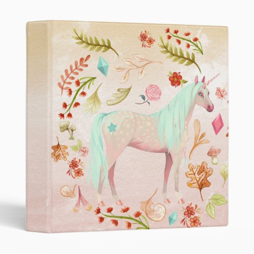 Unicorn Magical Floral Watercolor Art Painting 3 Ring Binder