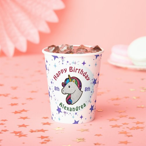 Unicorn Magical Glitter Birthday Child Personalize Paper Cups