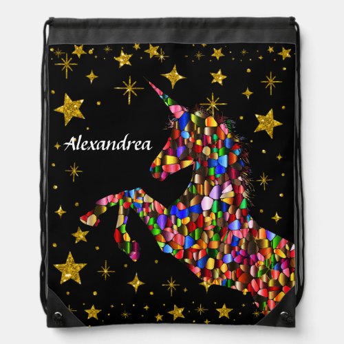 Unicorn Magical Gold Color Glitter Personalize   Drawstring Bag