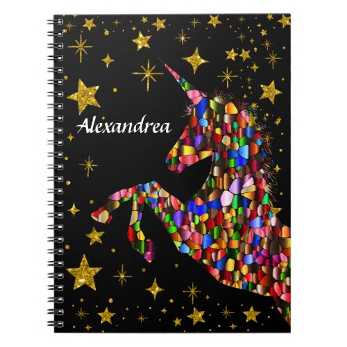 Unicorn Magical Gold Color Glitter Personalize    Notebook